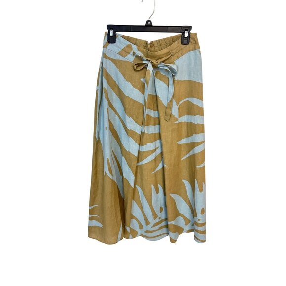 Soft Surroundings Figi Linen Skirt Olive Blue Palm NWT PS Petite Small $130 - Picture 1 of 7